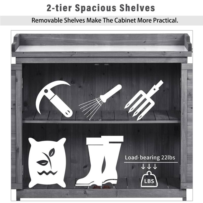 39 in. W x 37.4 in. H Storage Cabinet Garden Shed Potting Bench Table with 2-Tier Shelves and Side Hook