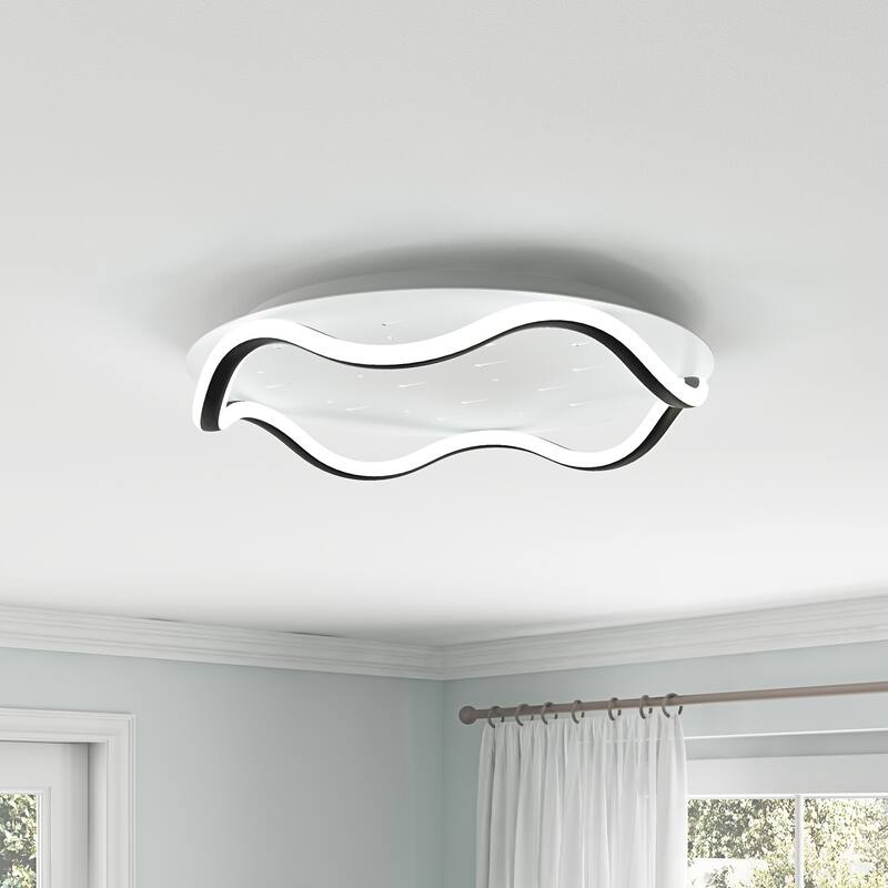 Modern Wavy line LED Ceiling Light with Moons and Stars Hollow-Carved Design - Black/White