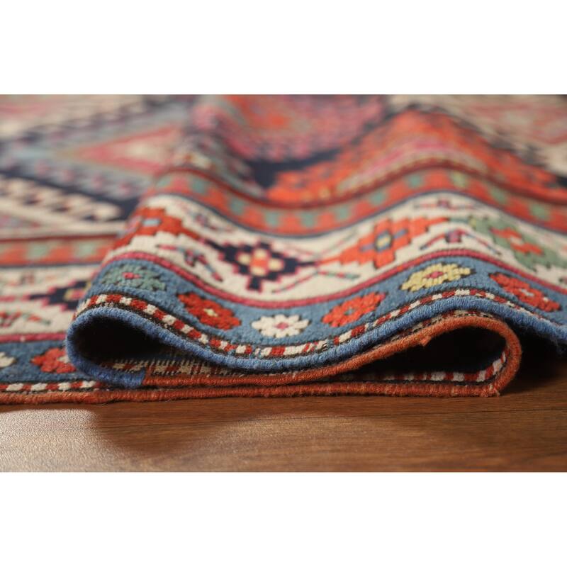 Hand Knotted Oriental 100% Wool Carpet Traditional Geometric Multi-Colored Kazak Runner Rug - 7' 6'' X 3' 4''