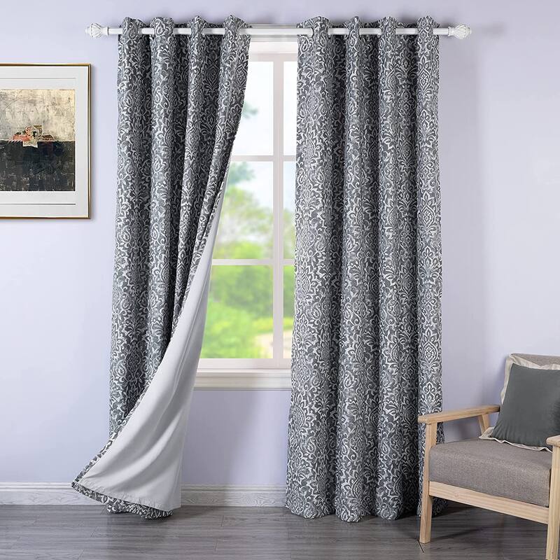 DriftAway Frances Linen Blend Damask Printed Blackout Curtain