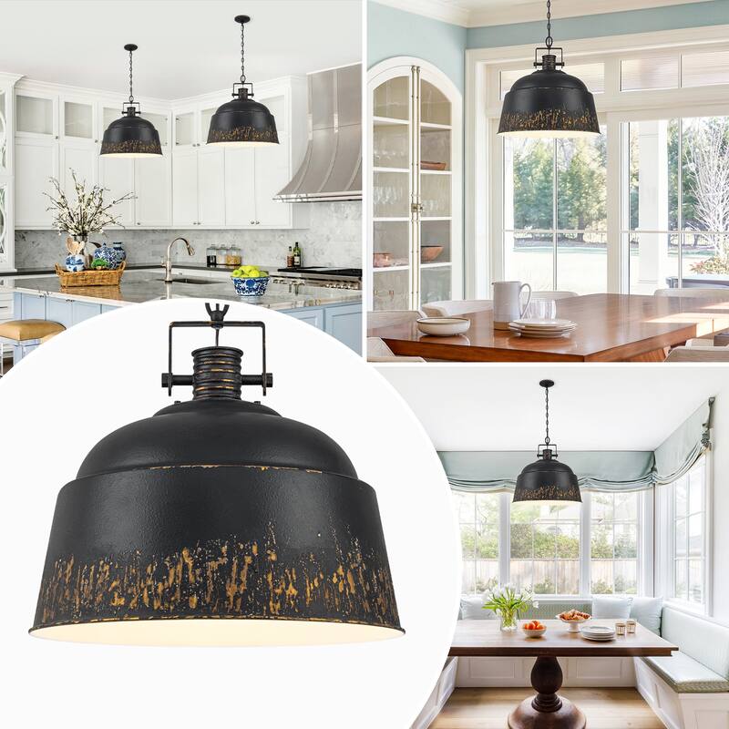 3-Light Industrial Pendant Light with Distressed Metal Dome Shade - 3-Lights