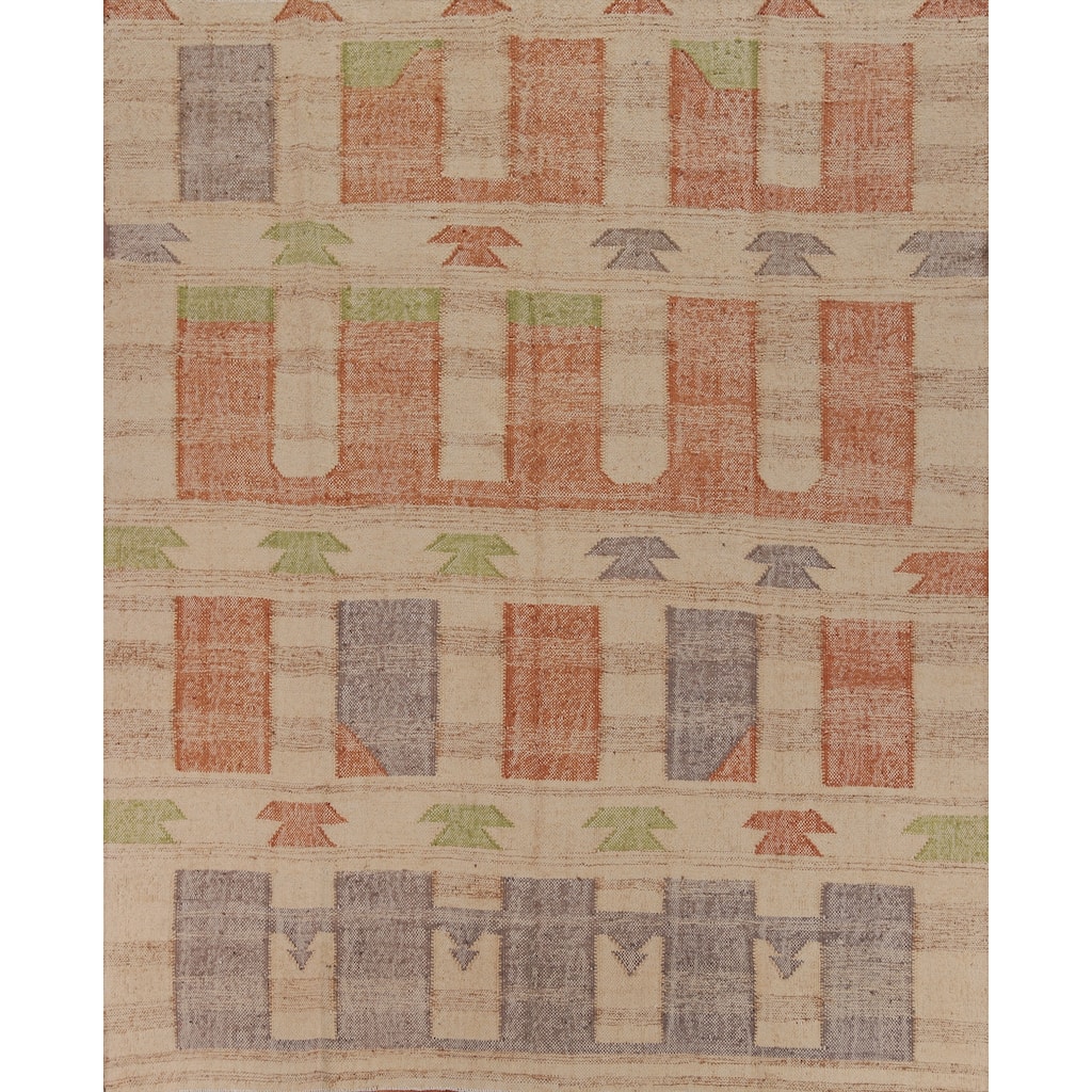 Hand Woven Oriental 100% Jute Carpet Southwestern Modern Beige & Ivories Kilim Area Rug - 9' 7'' X 8' 9''