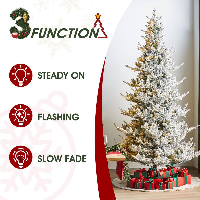 Glitzhome Snow Flocked Upward Slim Fir 7.5' or 9' Artificial Christmas Tree with LED Lights & Remote Control