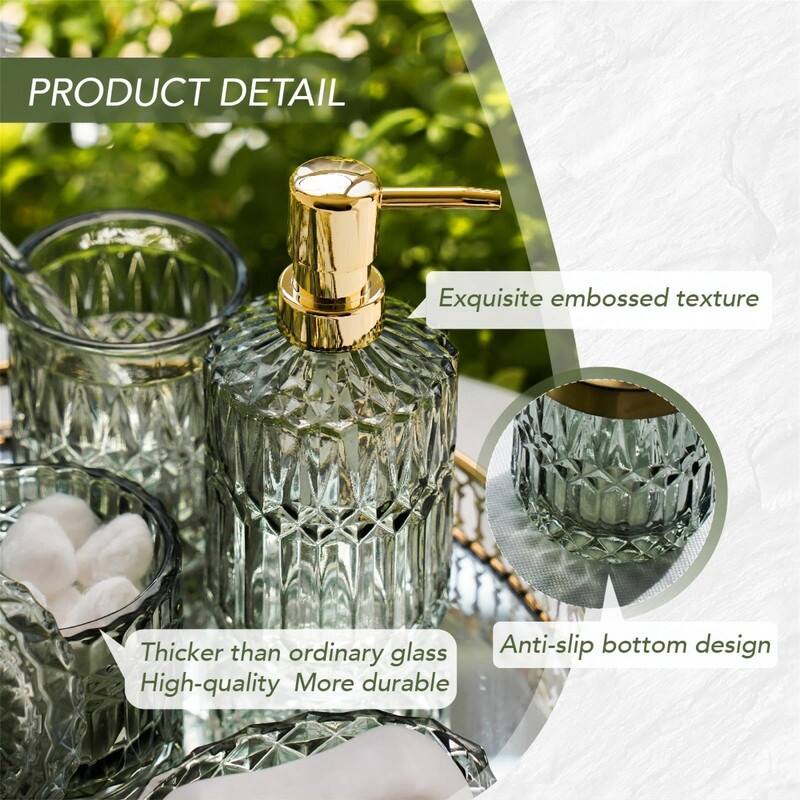 5 Pcs Glass Bathroom Accessories Set - Green - Green