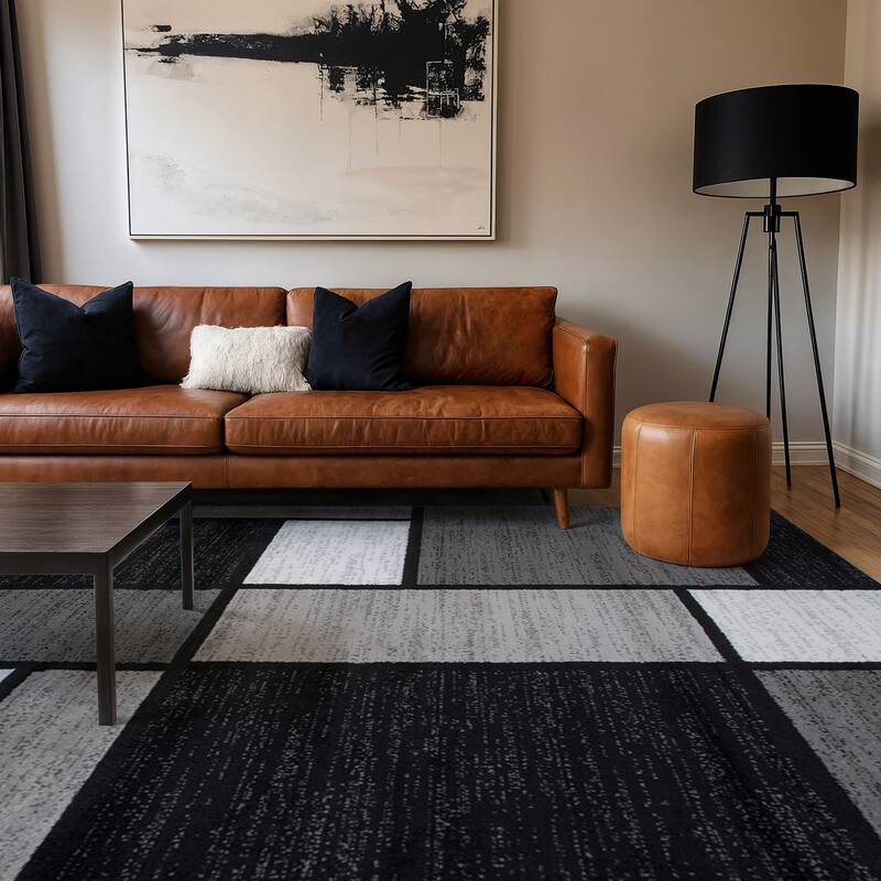 World Rug Gallery Contemporary Modern Boxed Color Block Area Rug - 7'10" x 10'2" - Gray