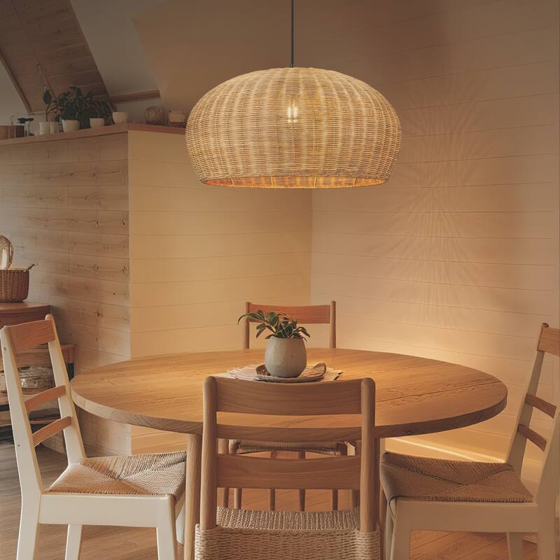 Innovations Lighting Oasis - 1 Light 22" Cord Hung Pendant - Matte Black Finish - Natural Shade