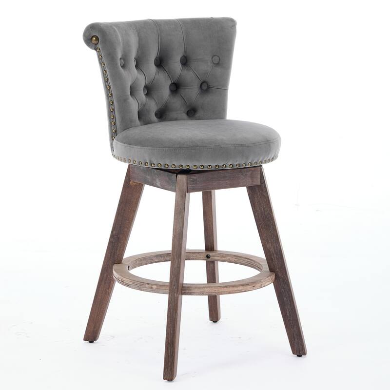 Roomfitters 26" Velvet Swivel Bar Stools Set of 2, Tufted Counter Height Stools with Back and Wood Legs