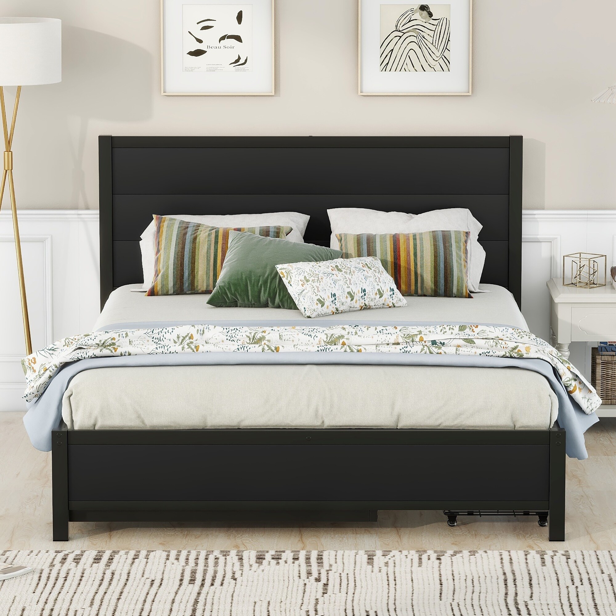 Metal queen size bed sales with storage
