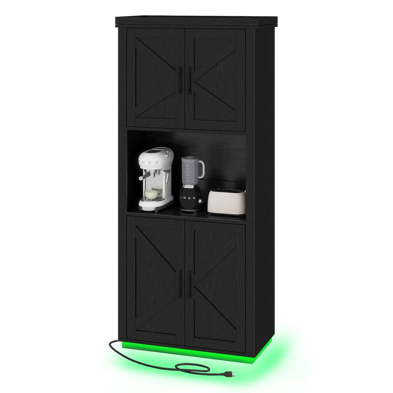 Moasis Farmhouse 71" Tall Kitchen Pantry Cabinet with Lights & Charging Station
