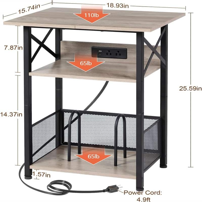 Record Player Stand with Charging Station - 15.75"D x 15.75"W x 25.59"H