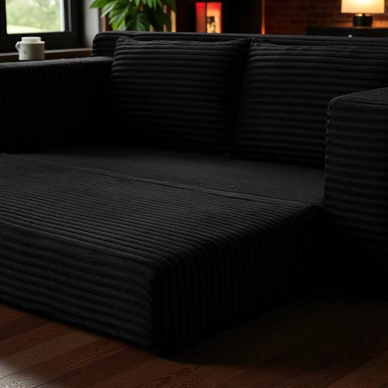 Memory Foam Cloud Loveseat, 2-in-1 Convertible Corduroy Folding Couch Bed, No-Assembly Floor Sofa with Storage Pockets
