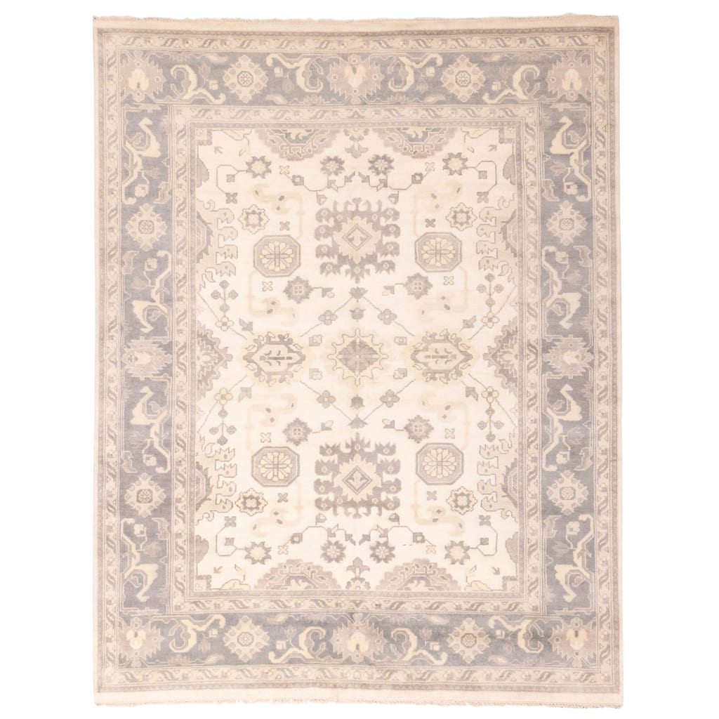 ECARPETGALLERY Hand-knotted Royal Oushak Ivory Wool Rug - 9'2 x 11'9