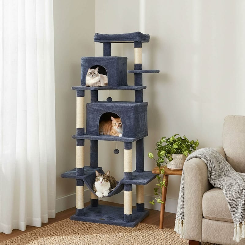 Costway 70” Large Cat Tree for Indoor Cats with Plush Top Perch, Dual - See Details - Dark Gray