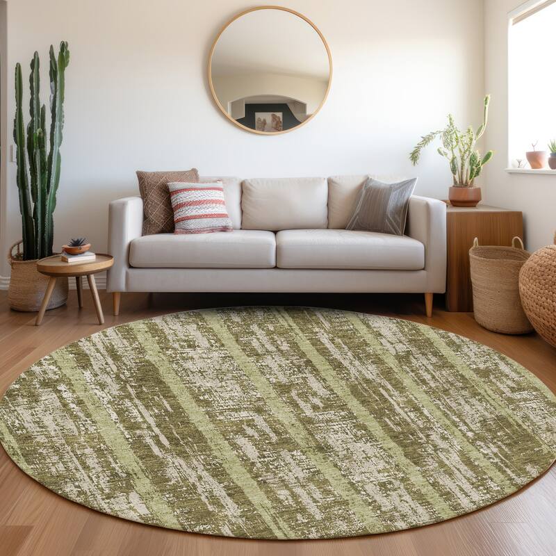 Premium Washable Super Soft Stripe Abrash Mayfield Rug - Olive - 8' x 8'