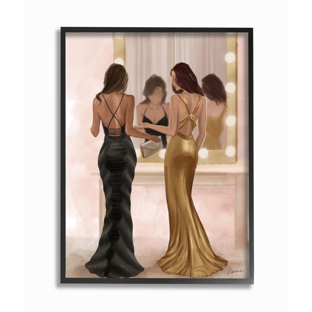 Stupell Glam Fashion Model Elegant Dress Mirror Vanity Women Framed Wall Art