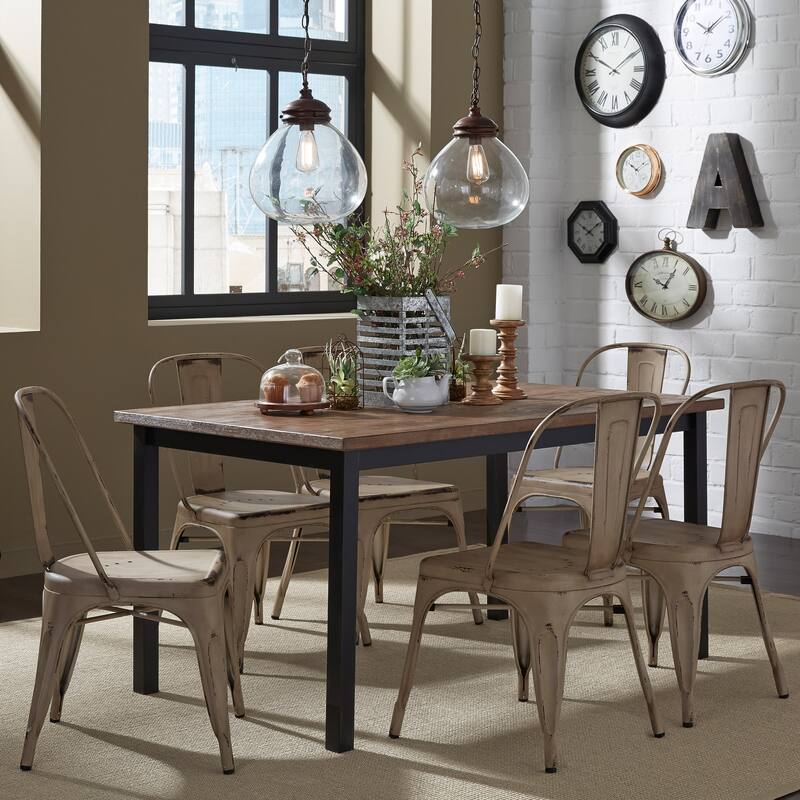 Vintage Series Distressed Metal Bow Back Side Chair - Antique White (Set of 4)