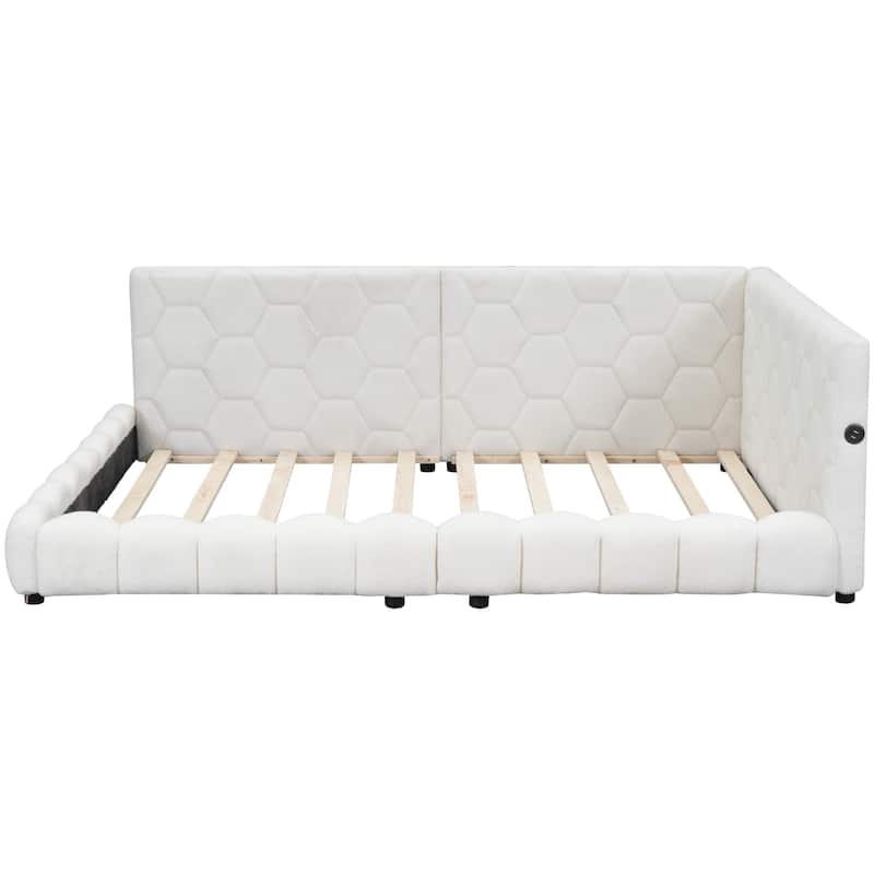 Upholstered platform bed with USB Ports and LED belt