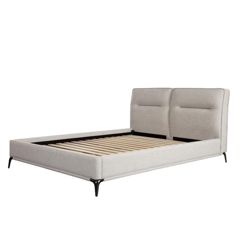 Lomp Low Queen Bed, Padded Tufted Mist Sand Brown Polyester Upholstery