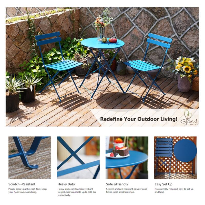Round 2 Person - 23.6" Long Bistro Set (6 Colors )