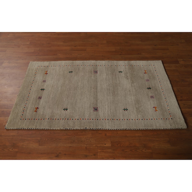 Hand Knotted Oriental 100% Wool Carpet Tribal Animal Pictorial Beige & Ivories Gabbeh Area Rug - 4' 10'' X 2' 9''