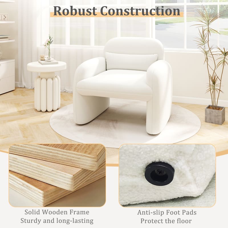 Gymax 2PCS Modern Accent Chair Sherpa Fabric Upholstered Armchair w/