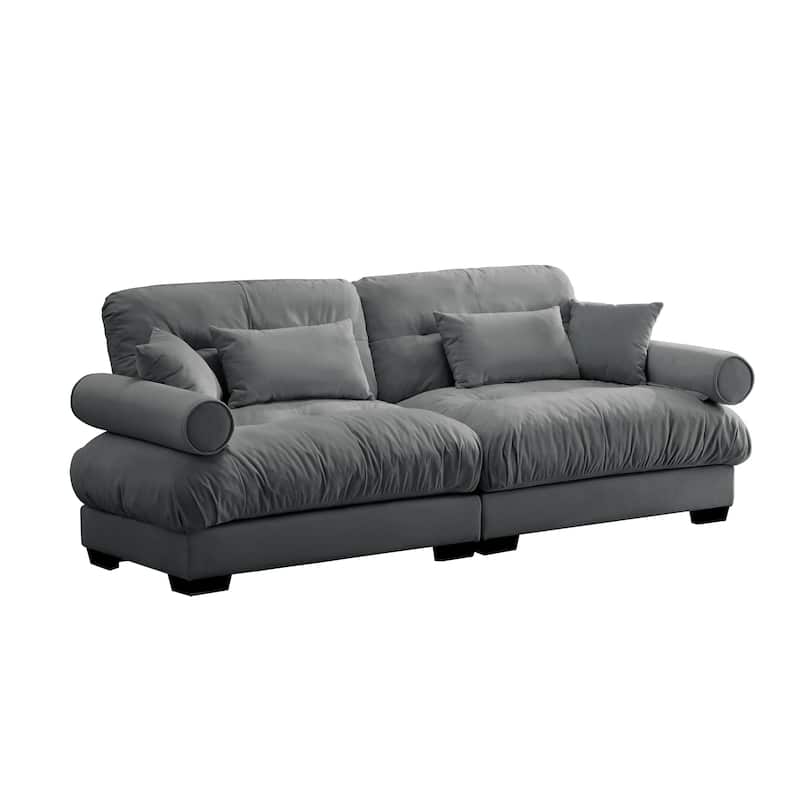 93.7"Velvet 3-Seater Sofa with Bolster Armrests, High-Resilience Sponge Cushions