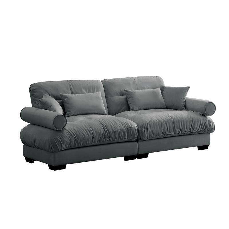 Modular Sectional Cloud Sofa, Velvet Upholstered 2-Seater Sofa, Loveseat Sofa with Waist Pillows & Throw Pillows