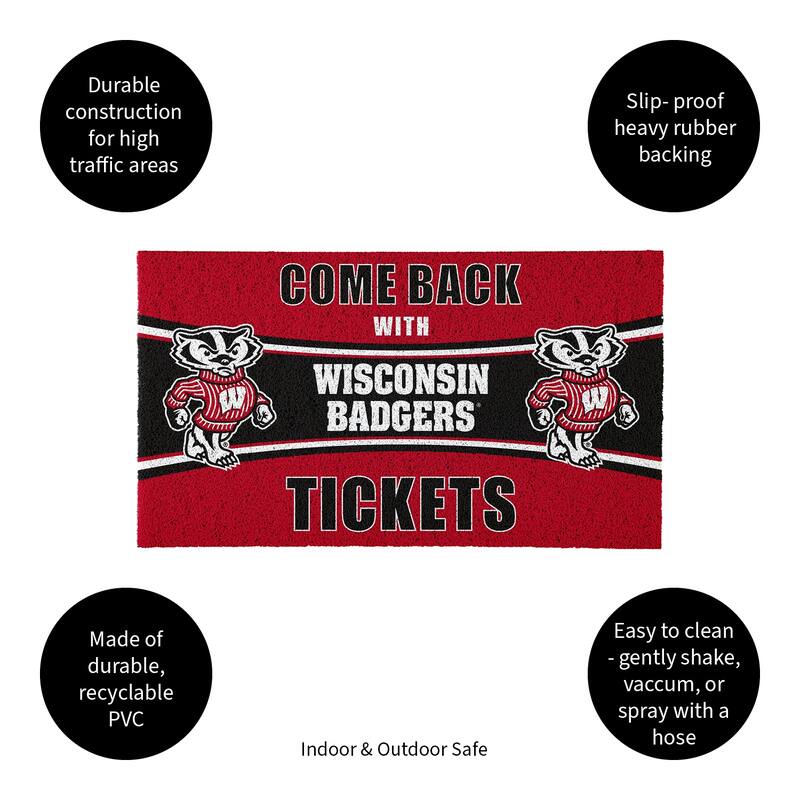 University of Wisconsin 28 in. x 16 in. PVC "Come Back With Tickets" Trapper Door Mat