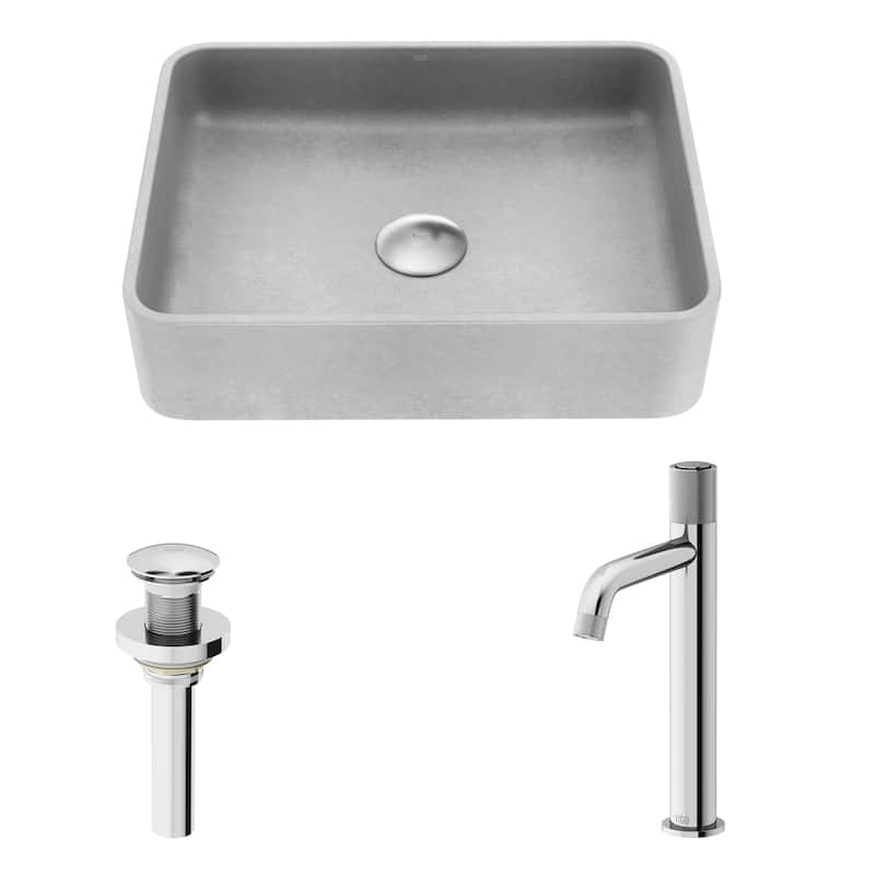 VIGO Segovia 16"L x 12"W Concrete Vessel Sink and Apollo 12"H Faucet Set