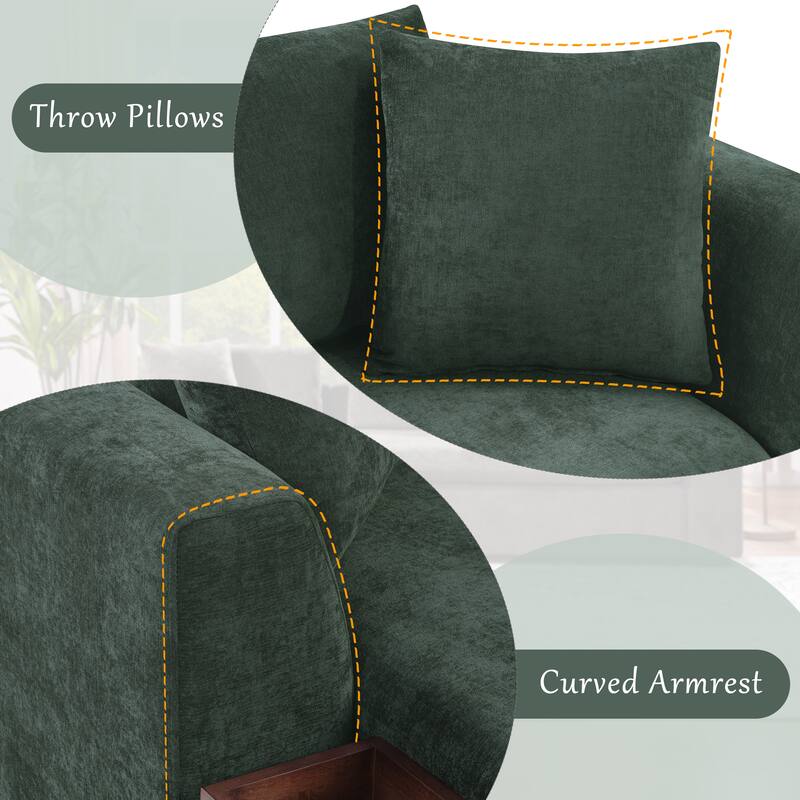 Chenille Sectional Sofa L-shaped Sofa with Wooden Storage Compartment, Tufted Couch Upholstered Sofa Couch with Pillows