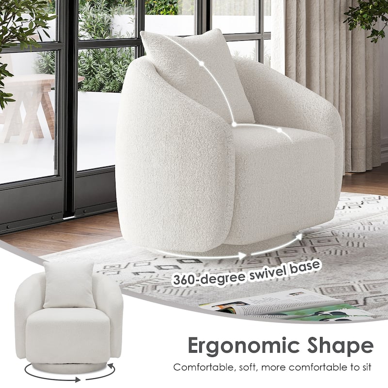 Swivel Accent Chair, Barrel Armchair with Back Pillow & Wood Frame for Living Room, Bedroom, Office