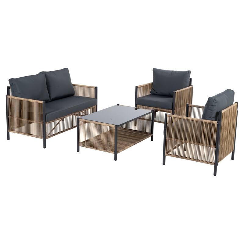4-Piece Outdoor Patio Wicker Sofa Seating Group Set with Coffee Table