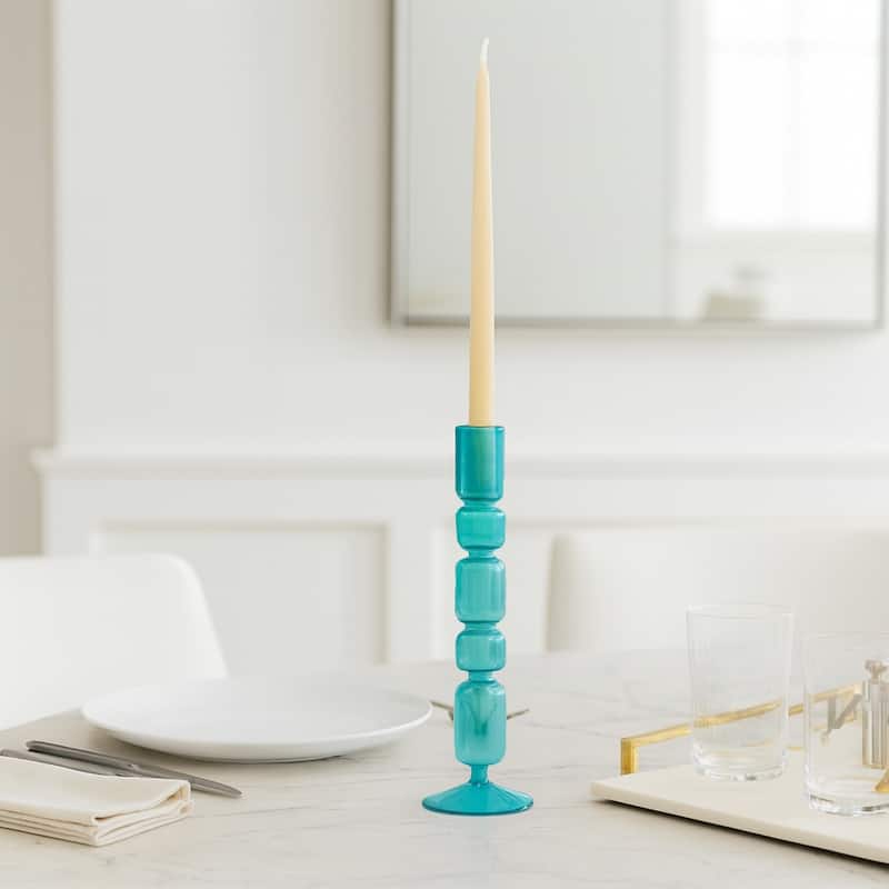 Glass Stacked Mix Bubble Taper Candle Holder - Blue