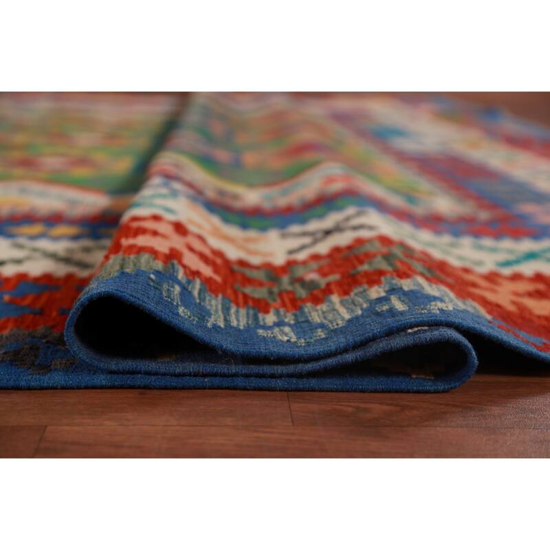 Geometric Kilim Oriental Large Rug Living Room Hand-Woven Wool Carpet - 10'2"x 16'3"