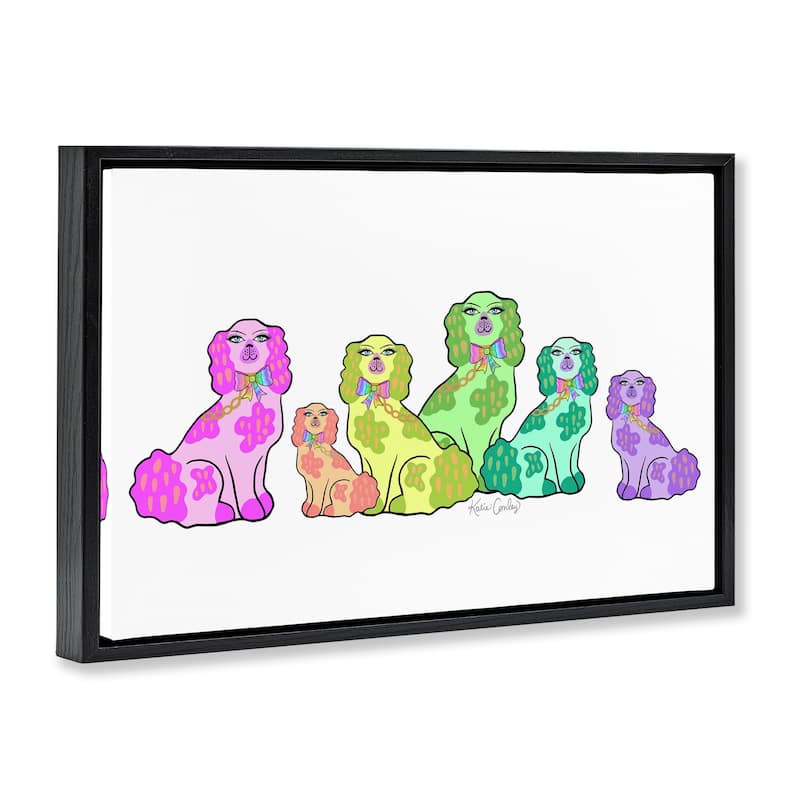 Stupell Colorful Posh Pooches Framed Floater Canvas Wall Art Design By Katie Conley