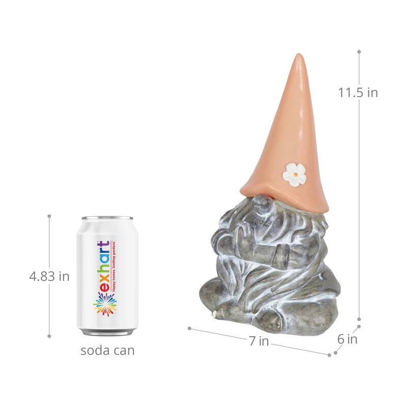 Exhart Good Time Solar Gnamaste Meditating Gnome Statue with Colorful Hat, 11 Inch
