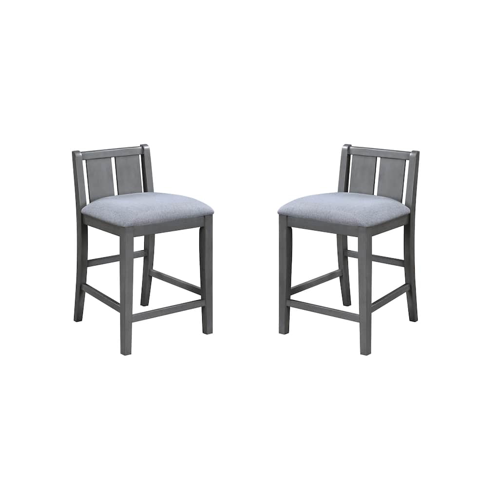 Set of 2 Gray Finish Upholstered Seat 20" Counter Height Chair