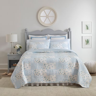 Laura Ashley Kenna Cotton Reversible Blue Quilt Set