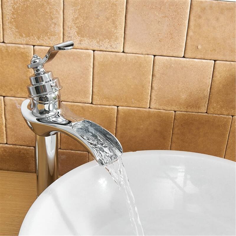 Waterfall Bathroom Vessel Faucet With Drain Assembly Single Handle Bathroom Vessel Sink Faucets One Hole High Taps With Valve