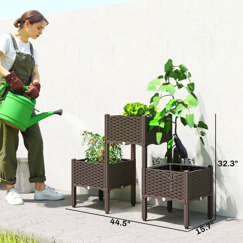 Outsunny Plastic Raised Garden Bed with Legs, Self Watering Elevated Planter Boxes with Drainage Holes and Plugs