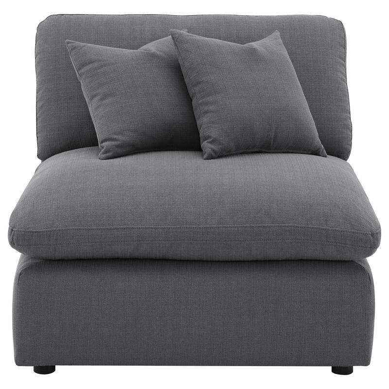 Hobo Modular Armless Chair, Charcoal Gray Fabric, 2 Pillows, 38 Inch