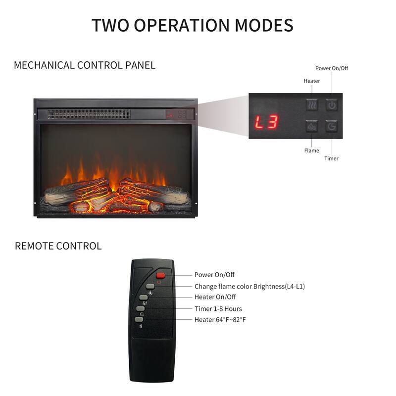 23-inch Electric Fireplace Insert w/1400W Electric Heater