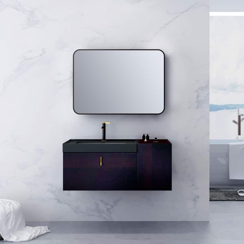 Black Metal Framed Mirror Rectangle Wall Mount Bathroom Vanity Mirror - 30x36