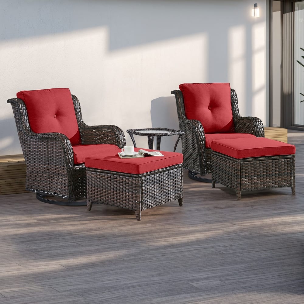 Pocassy 5-Piece Outdoor Furniture Set, Swivel chairs with Ottomans