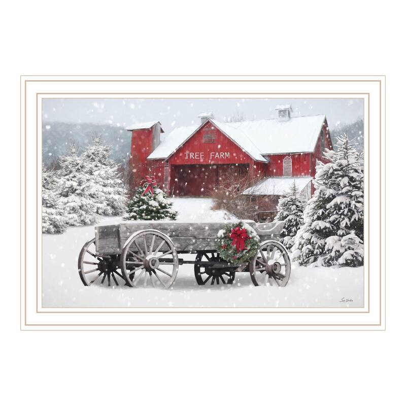 Framed Wall Art - Tree Farm Wagon, White Frame