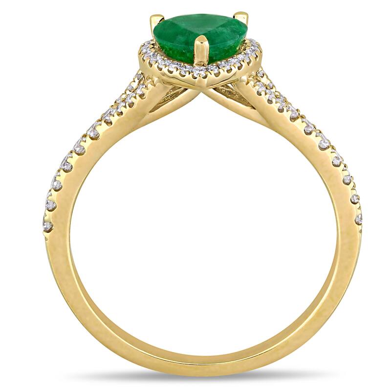 Miadora 14k Yellow Gold Emerald and 1/4ct TDW Diamond Heart Halo Ring