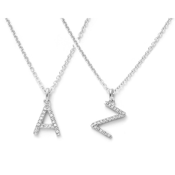 Pori 14k Solid White Gold Initial White Topaz Gemstone Necklace