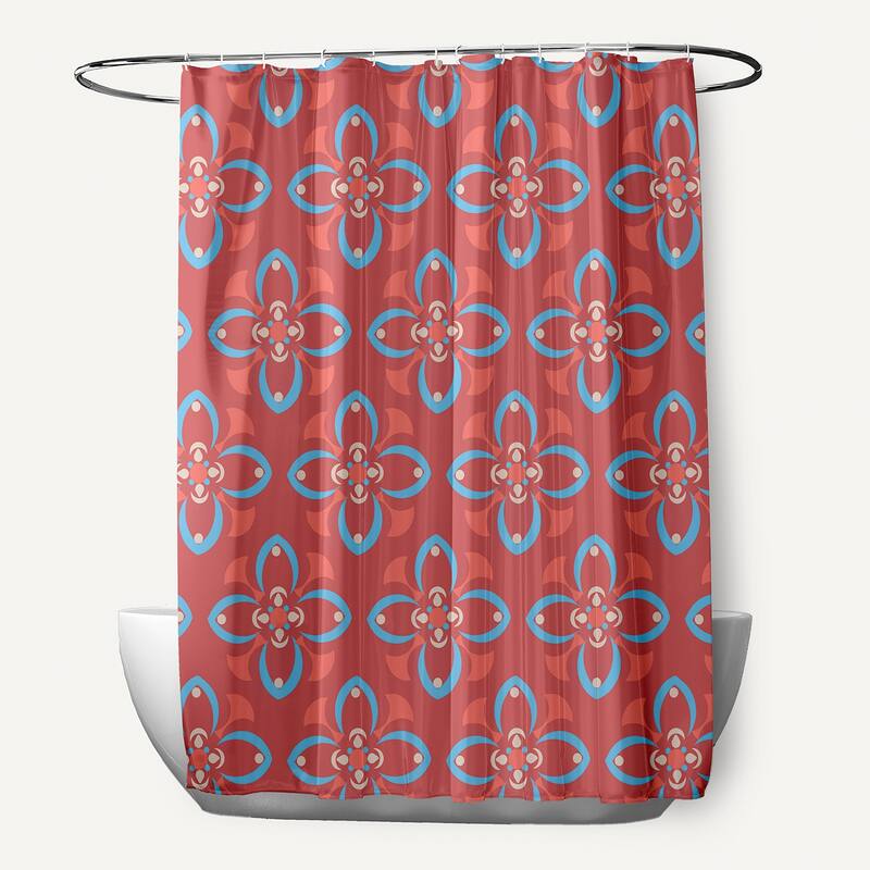 Geometric Floral Pattern Shower Curtain - Coral