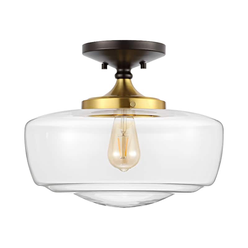 Gaines Glass/Iron Farmhouse Modern LED Flush Mount, by JONATHAN Y