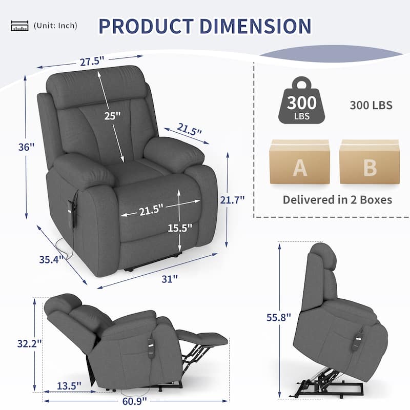 GDFStudio - Snowflake Velvet Power Lift Recliner with Remote Control
